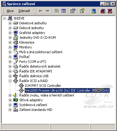 Promise IDE řadič jako SCSI ve správci zařízení Promise IDE řadič jako SCSI ve správci zařízení