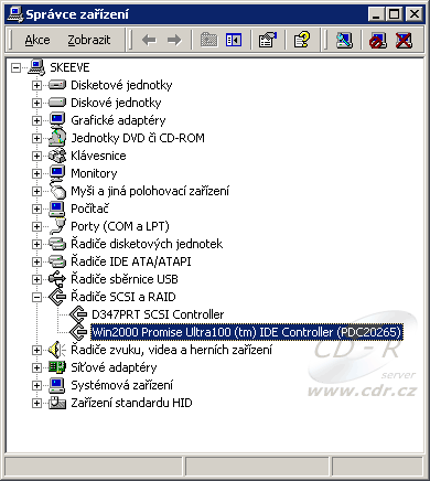 Promise IDE řadič jako SCSI ve správci zařízení