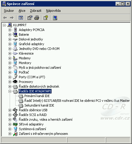 Windows XP - Správce zařízení - Řadiče IDE ATA/ATAPI