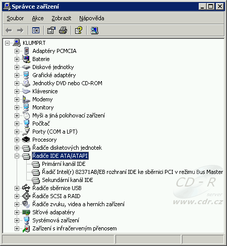 Windows XP - Správce zařízení - Řadiče IDE ATA/ATAPI Windows XP - Správce zařízení - Řadiče IDE ATA/ATAPI