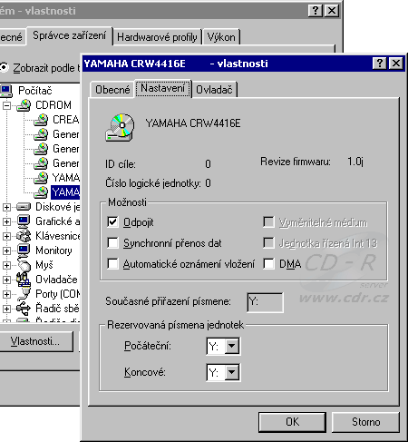Windows 98 - Vlastnosti CD-ROM - vypnutý DMA