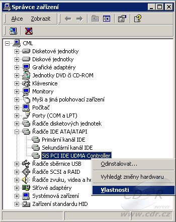 Windows 2000 - Správce zařízení - Řadiče IDE ATA/ATAPI - SiS IDE
