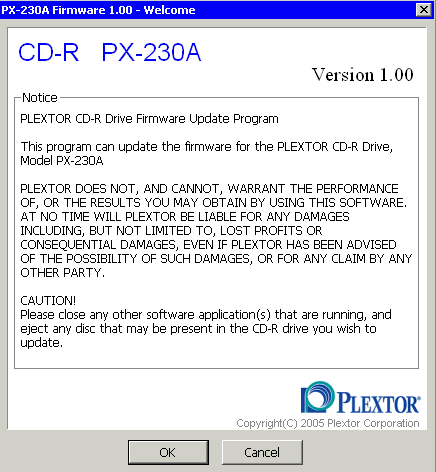 Plextor PX-230A - aktualizace firmware 1