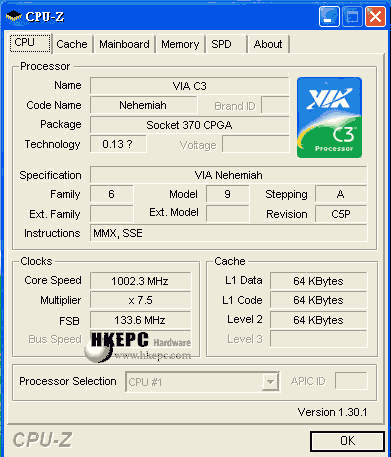 VIA Luke procesor - výpis z CPU-Z
