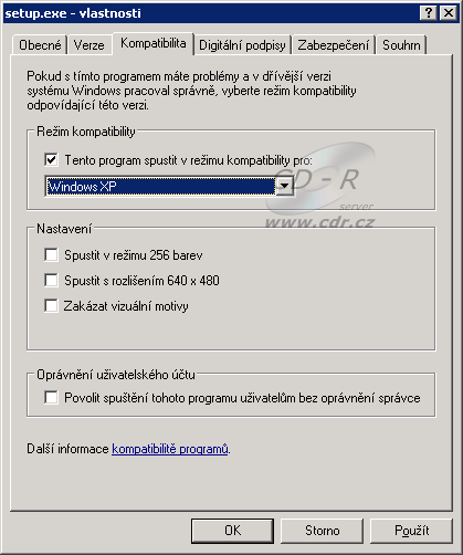 Nastavení režimu kompatibility s Windows XP ve Windows Serveru 2 Nastavení režimu kompatibility s Windows XP ve Windows Serveru 2