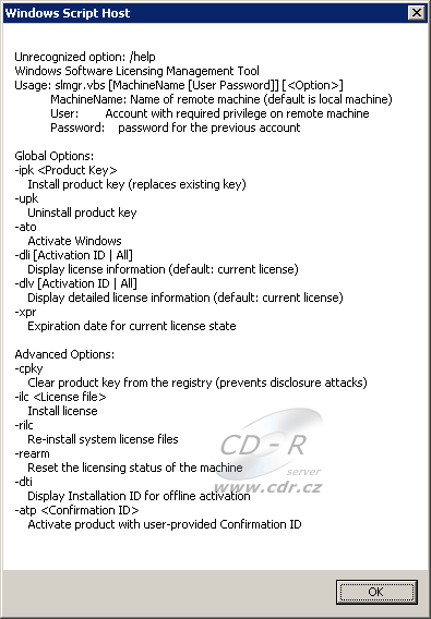 Nápověda SLMGR Nápověda SLMGR
