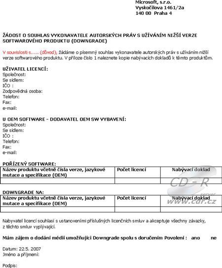 ŽÁDOST O SOUHLAS VYKONAVATELE AUTORSKÝCH PRÁV S UŽÍVÁNÍM NIŽŠÍ V ŽÁDOST O SOUHLAS VYKONAVATELE AUTORSKÝCH PRÁV S UŽÍVÁNÍM NIŽŠÍ V