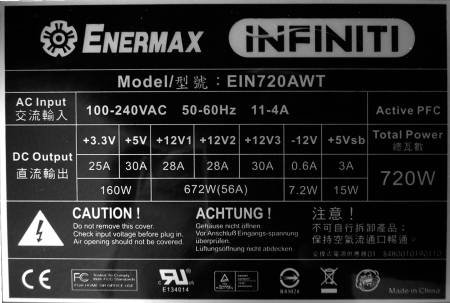 Enermax: 720W Infiniti, štítek