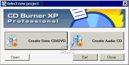 CDBurnerXP Pro 4 - výběr projektu