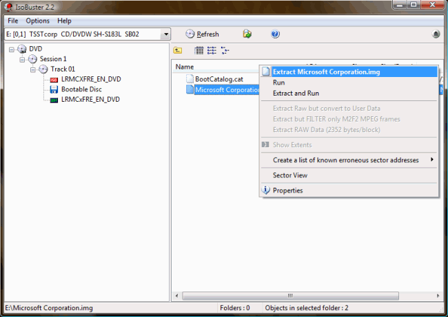 IsoBuster - extrakce image IsoBuster - extrakce image