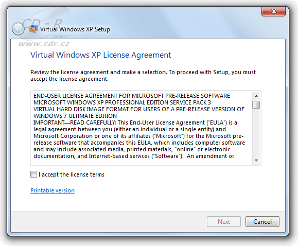 Virtual XP Mode - Setup - EULA Virtual XP Mode - Setup - EULA