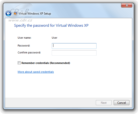 Virtual XP Mode - Setup - heslo Virtual XP Mode - Setup - heslo