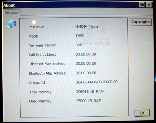 Informace o smartbooku s procesorem Nvidia Tegra 650