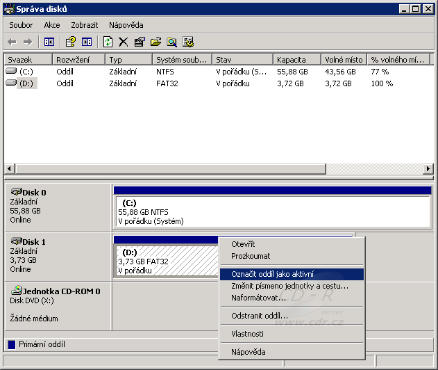 Nastavení oddílu jako aktivního Nastavení oddílu jako aktivního