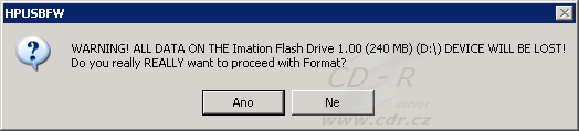 HP USB Disk Storage Format Tool - varování před formátováním HP USB Disk Storage Format Tool - varování před formátováním
