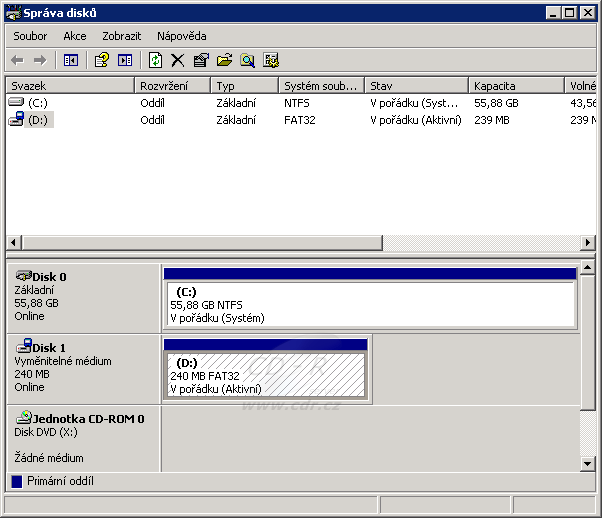 Správce disků - oddíl výměnného disku je aktivní Správce disků - oddíl výměnného disku je aktivní