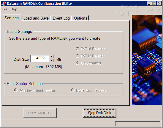 Dataram RAMdisk Configuration utility - Settings Dataram RAMdisk Configuration utility - Settings