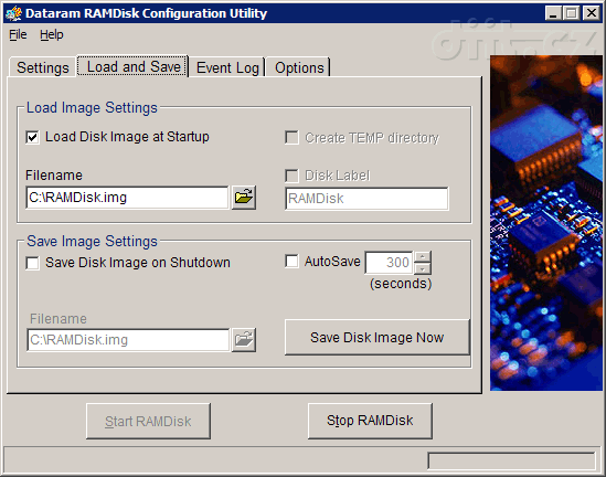 Dataram RAMdisk Configuration utility - Load and Save Dataram RAMdisk Configuration utility - Load and Save