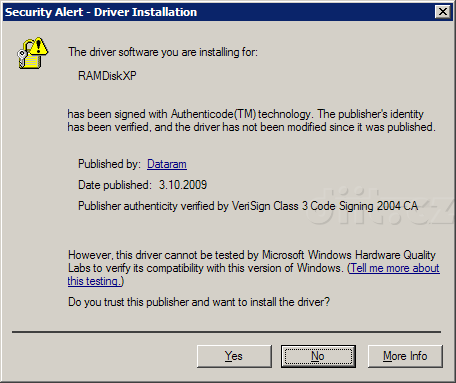 Dataram RAMdisk - instalace ovladače Dataram RAMdisk - instalace ovladače