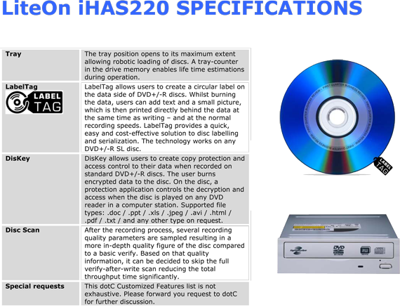 LiteOn iHAS220-dotC - specifikace