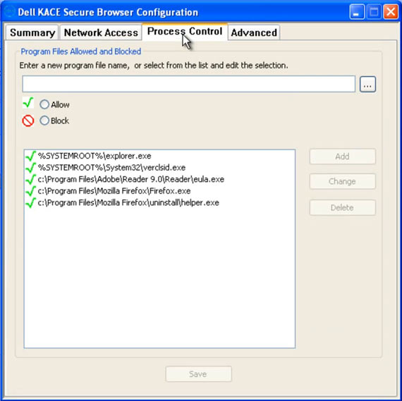 Dell KACE Secure Browser: nastavení procesů Dell KACE Secure Browser: nastavení procesů