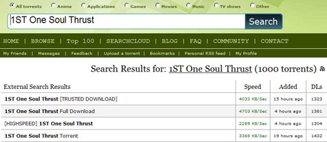 1ST One Soul Thrust album v torrentovém vyhledávači