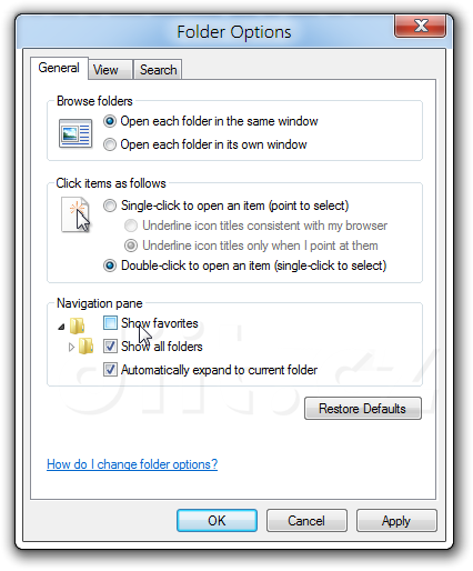 „Windows 8“ M1 - Vypnutí oblíbených v průzkumníku