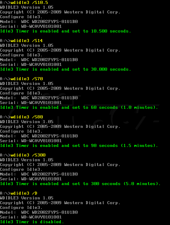 Nastavení různých hodnot příkazem wdidle3