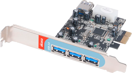 Akasa AK-PCCU3-03 - čtyřportový USB 3.0 PCI Express ×1 řadič Akasa AK-PCCU3-03 - čtyřportový USB 3.0 PCI Express ×1 řadič