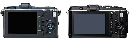 Olympus PEN E-P3 vs. E-P2 back Olympus PEN E-P3 vs. E-P2 back