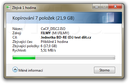 Kopírování dat na BD-RE ve Windows 7