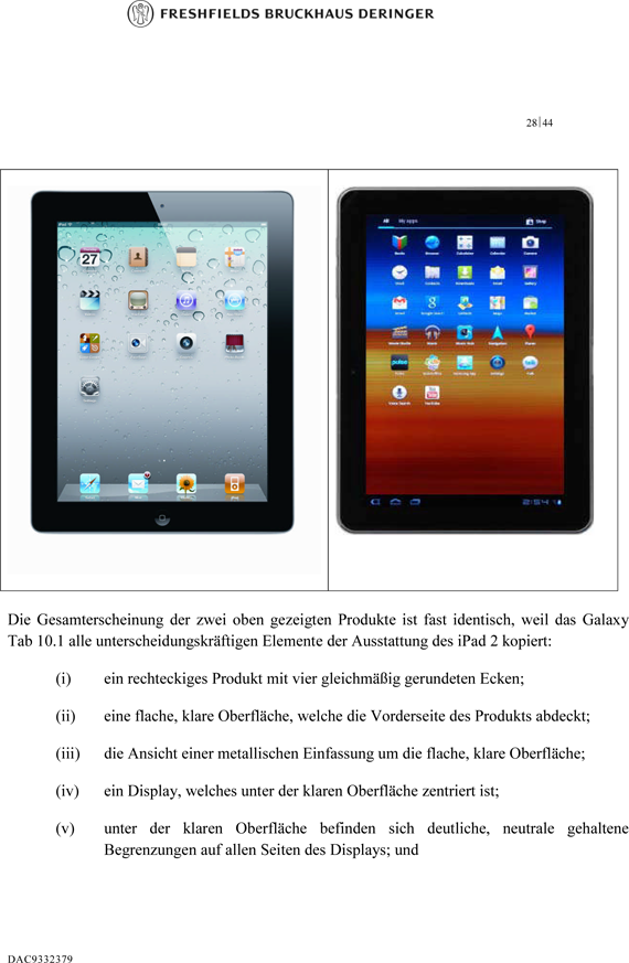 Strana 38 dokumentu zaslaného v Německu soudu v kauze Apple vs. Samsung: srovnání iPad vs. Galaxy Tab 10.1 Strana 38 dokumentu zaslaného v Německu soudu v kauze Apple vs. Samsung: srovnání iPad vs. Galaxy Tab 10.1
