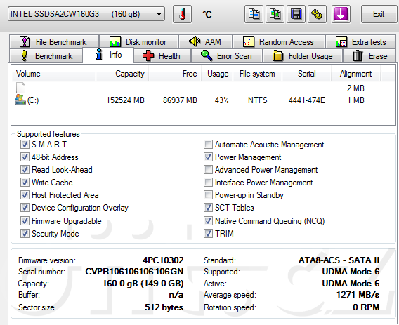 Intel SSD 320 Series 160GB - HD Tune Pro - info Intel SSD 320 Series 160GB - HD Tune Pro - info
