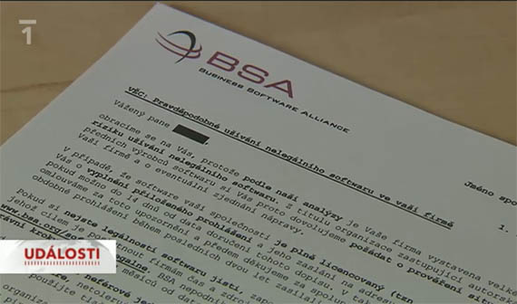 Útržek dopisu BSA rozesílaný firmám v listopadu 2011