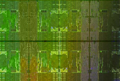 Nvidia Fermi die výřez deformovaný Nvidia Fermi die výřez deformovaný