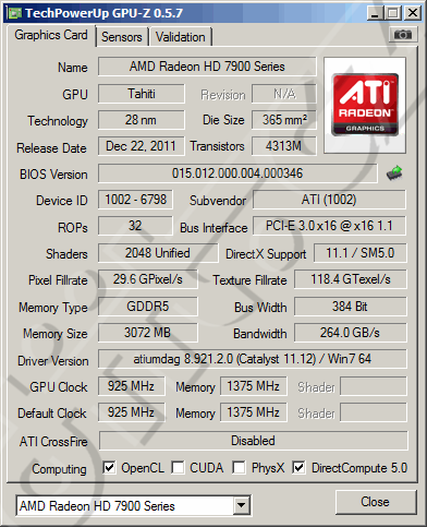 AMD Radeon HD 7970: GPU-Z AMD Radeon HD 7970: GPU-Z