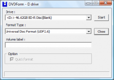 DVDForm s dvouvrstvým BD-R médiem pod Windows Vista