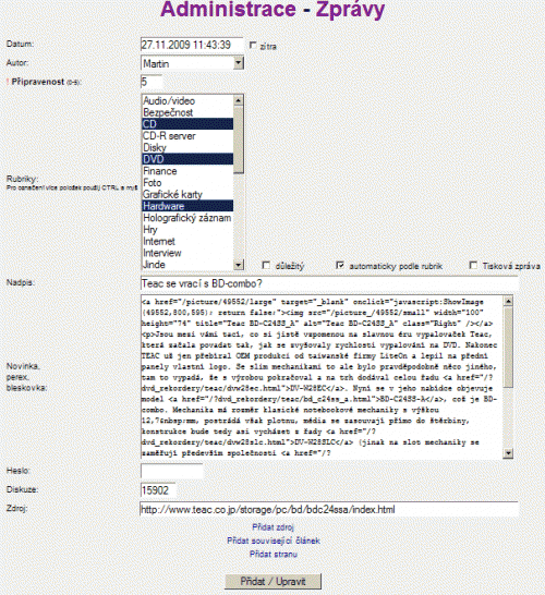 CD-R server administrace - zpráva CD-R server administrace - zpráva