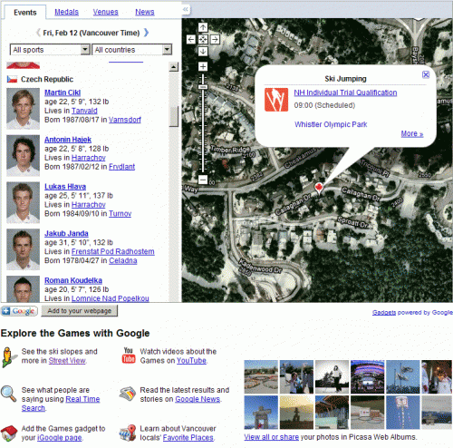 Google stránky k olympiádě Vancouver