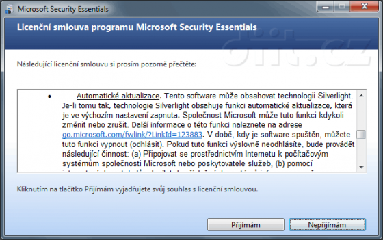 Microsoft Security Essentials - EULA (v češtině)
