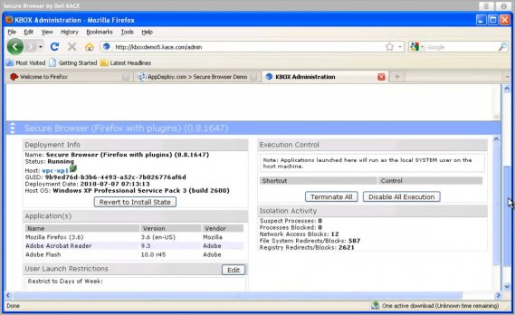 Dell KACE Secure Browser: vzdálená administrace