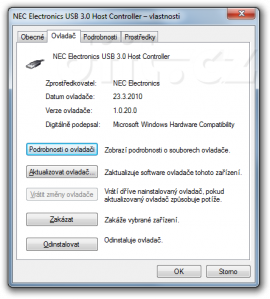 Vlastnosti ovladače - NEC Electronics USB 3.0 Host Controller Vlastnosti ovladače - NEC Electronics USB 3.0 Host Controller