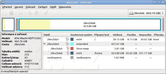 Obsazení místa na disku v Ubuntu 10.10 v jednom z našich redakčních PC ;-)