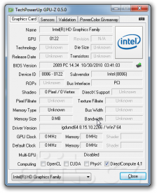 GPUZ 0.5.0: Intel HD Graphics 3000 v Core i7 2xxx