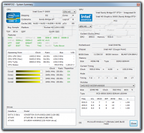 HWiNFO32 - Intel Core i7 2600K, zátěž všech jader (Turbo 3,5 GHz) HWiNFO32 - Intel Core i7 2600K, zátěž všech jader (Turbo 3,5 GHz)