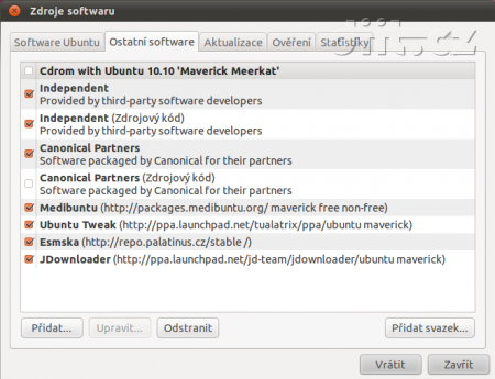 Ubuntu 10.10 cz: zdroje softwaru