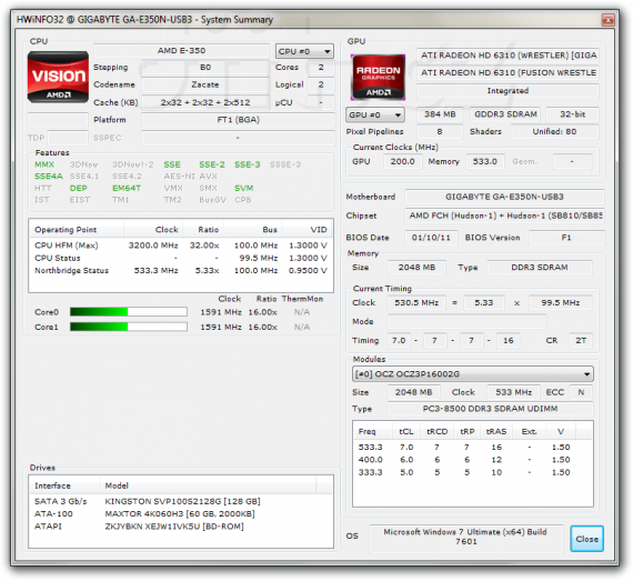 Gigabyte GA-E350N-USB3 - HWiNFO32 (summary) Gigabyte GA-E350N-USB3 - HWiNFO32 (summary)