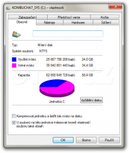 Obsazené místo na disku s Windows 7 před instalací SP1