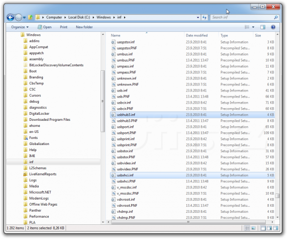 „Windows 8“ M1 - inf soubory pro USB 3.0 ovladač v systému
