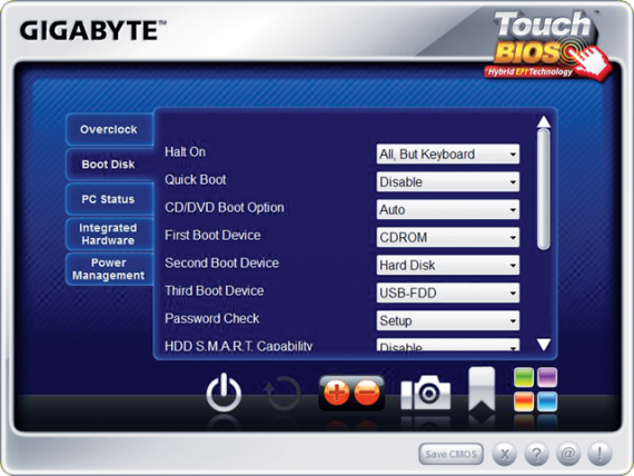 Gigabyte TouchBIOS - menu Boot Disk